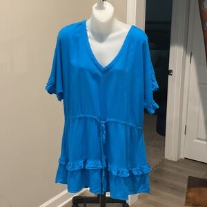 Umgee Vibrant Blue V-Neck Ruffle romper